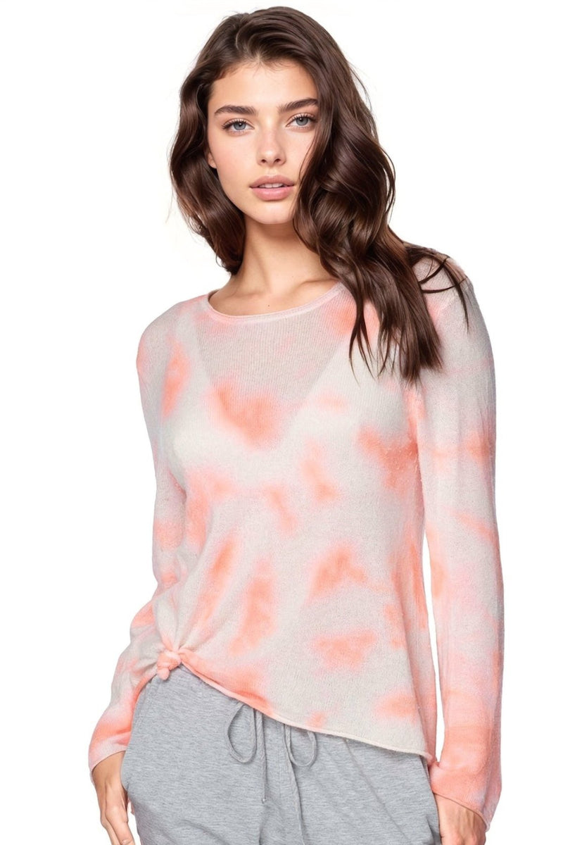 Sunrise Sunset Cashmere Crewneck Sweater Coral PInk Tie Dye