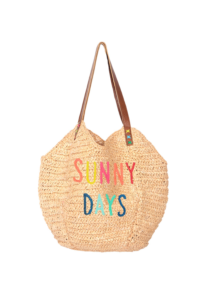 Beach Lovers Raffia Tote Bag - Sunny Days Stitched Embroidery