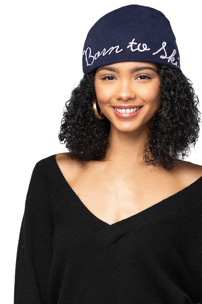 Bonfire Cashmere Beanie with Hand Stitch Embroidery | Born to Ski