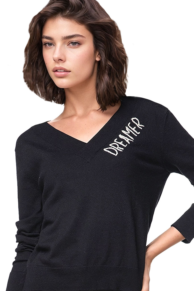 Eco Cotton V-Neck | Dreamer Embroidery Sweater