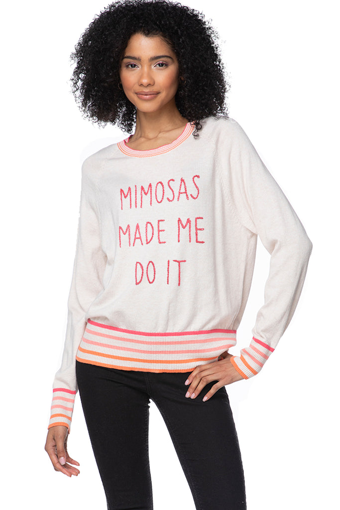 Eco Cotton Crew Striped Sweater | Mimosas made me do it Embroidery