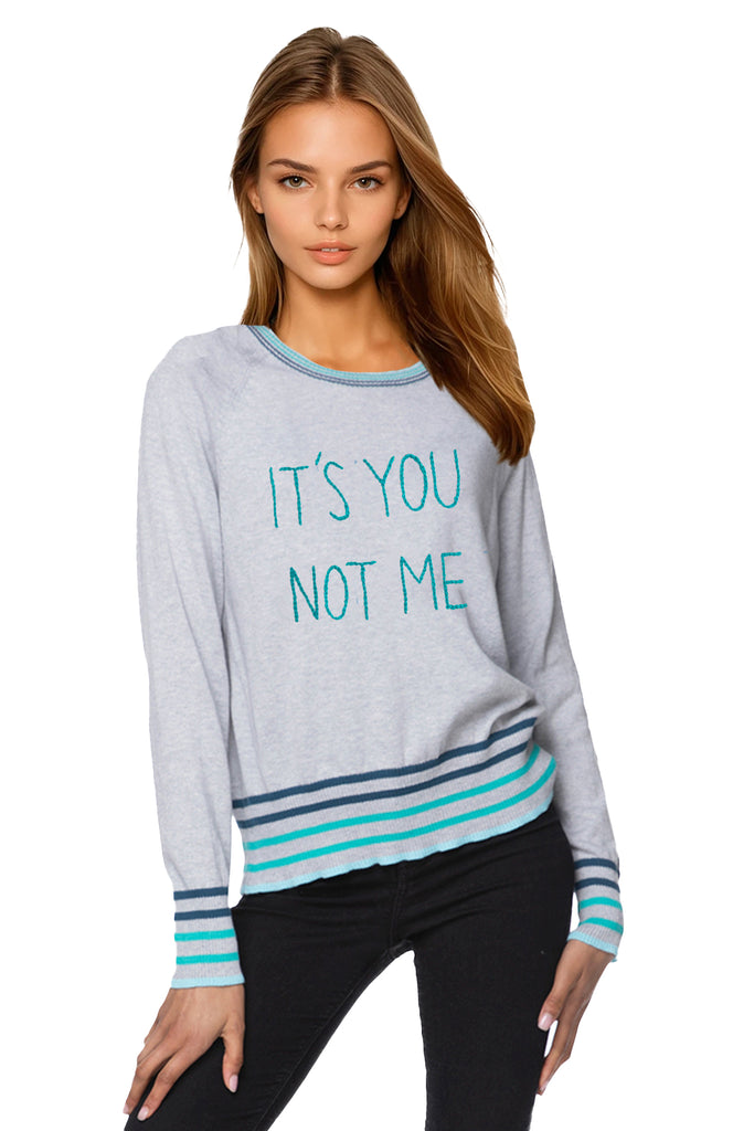 Cotton Eco Stripe Bottom Sweater Embroidery Stitch It's you not me