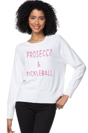 Eco Cotton Crew Sweater | Prosecco & Pickleball Hand Stitch Embroidery