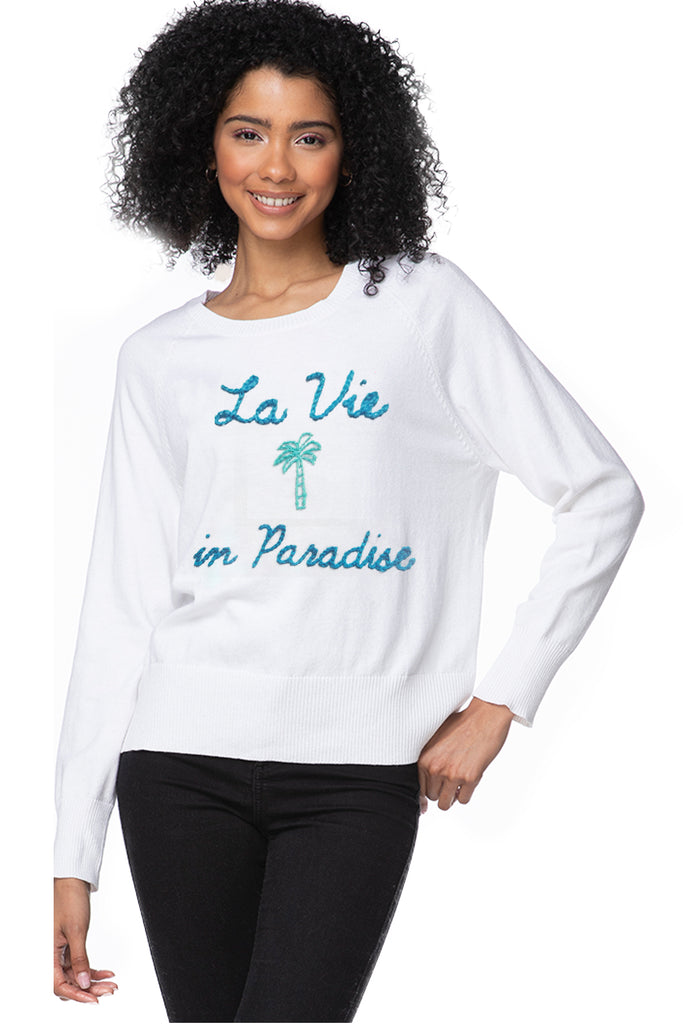 Eco Cotton Crew Sweater | La Vie in Paradise Embroidery