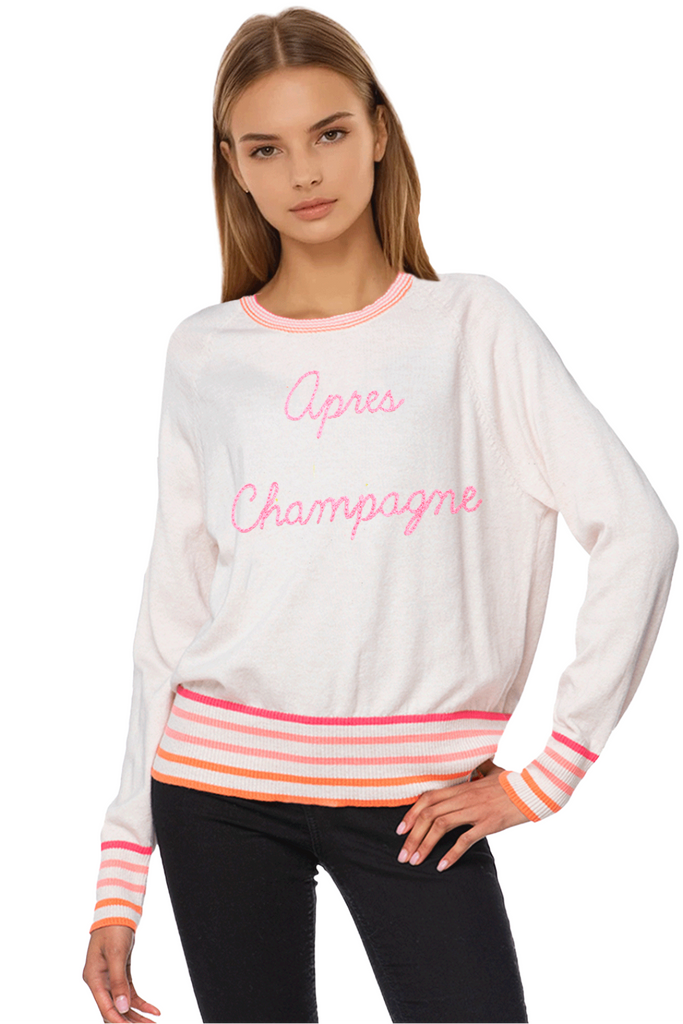 GS01CEM--Oatmeal-Sweater-with-Stripes-Apres-Champane EMBROIDERY COTOTN SWEATER