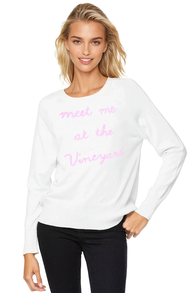 Eco Cotton Crew Sweater | Meet me at the Vineyard Hand Stitch Embroidery