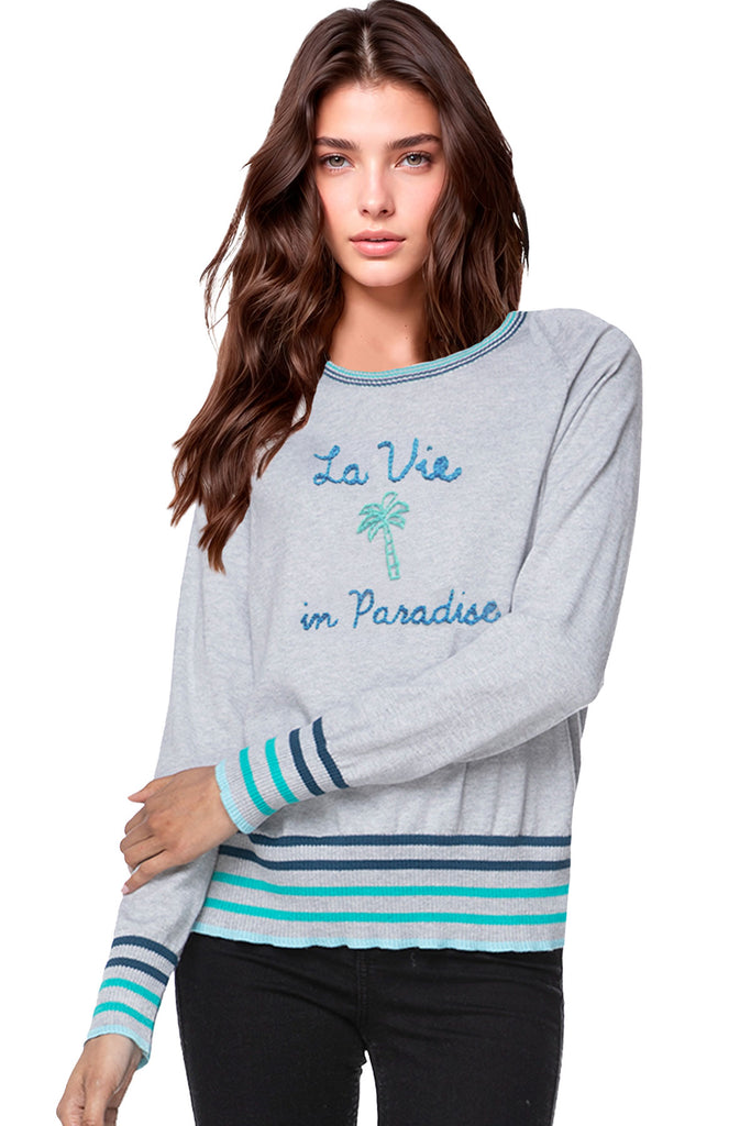 Eco Cotton Crew Striped Sweater | La Vie in Paradise Embroidery