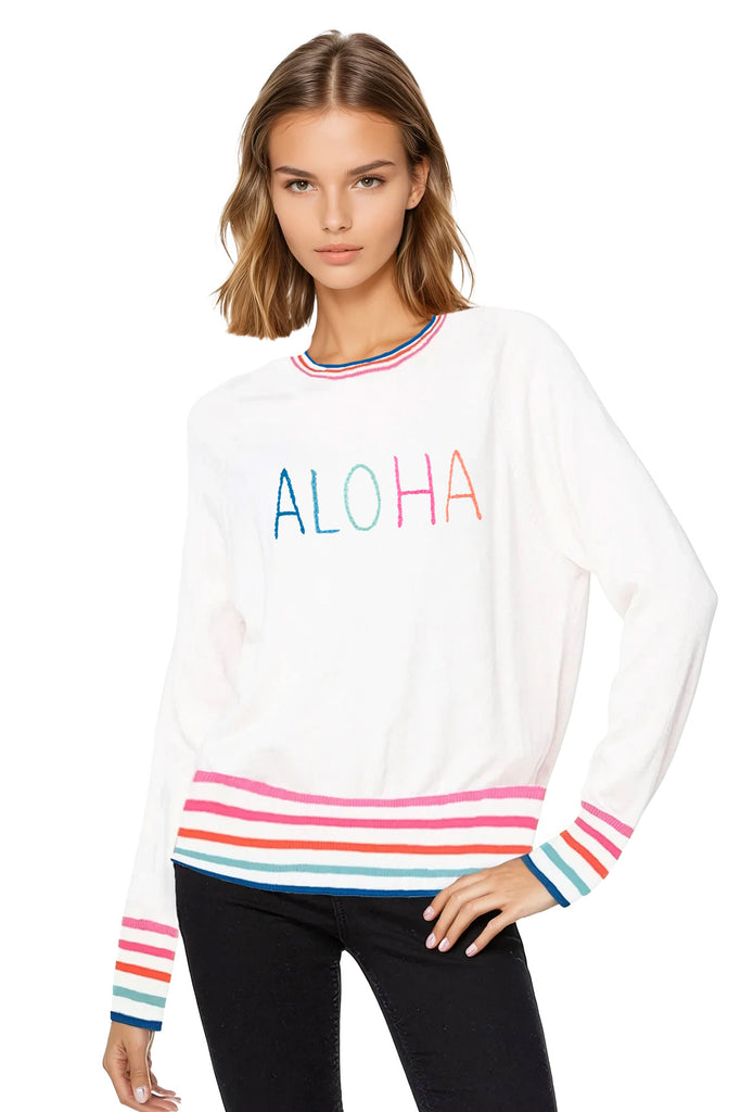 Eco Cotton Crew Striped Sweater | ALOHA Embroidery