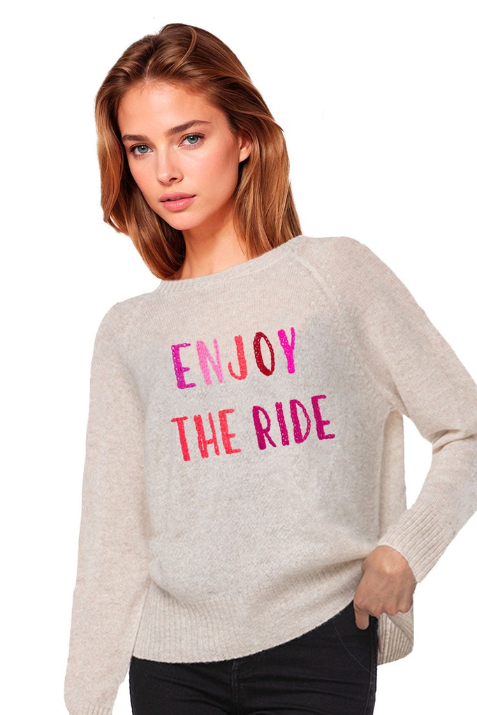GS01CEM Cashmere Oatmeal Enjoy the Ride. Hand Stitch Embroidery