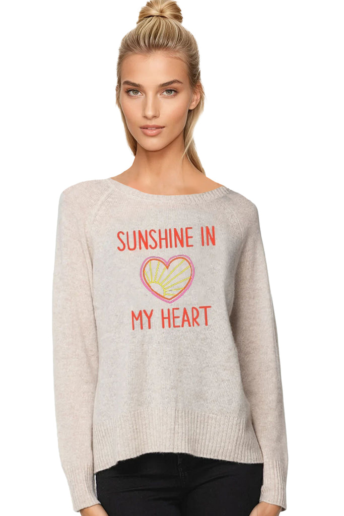 100% Cashmere Crewneck Sweater | Sunshine in My Heart Embroidery