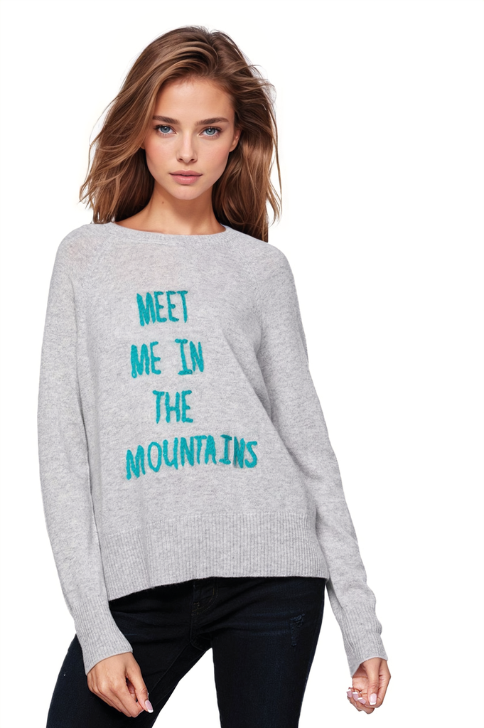 Places to Go Hand Stitch Embroidery Cashmere Crew | Meet me in the Mountains