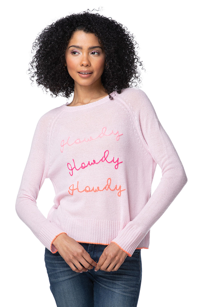 100% Cashmere Crewneck Sweater | Howdy Howdy Howdy Embroidery