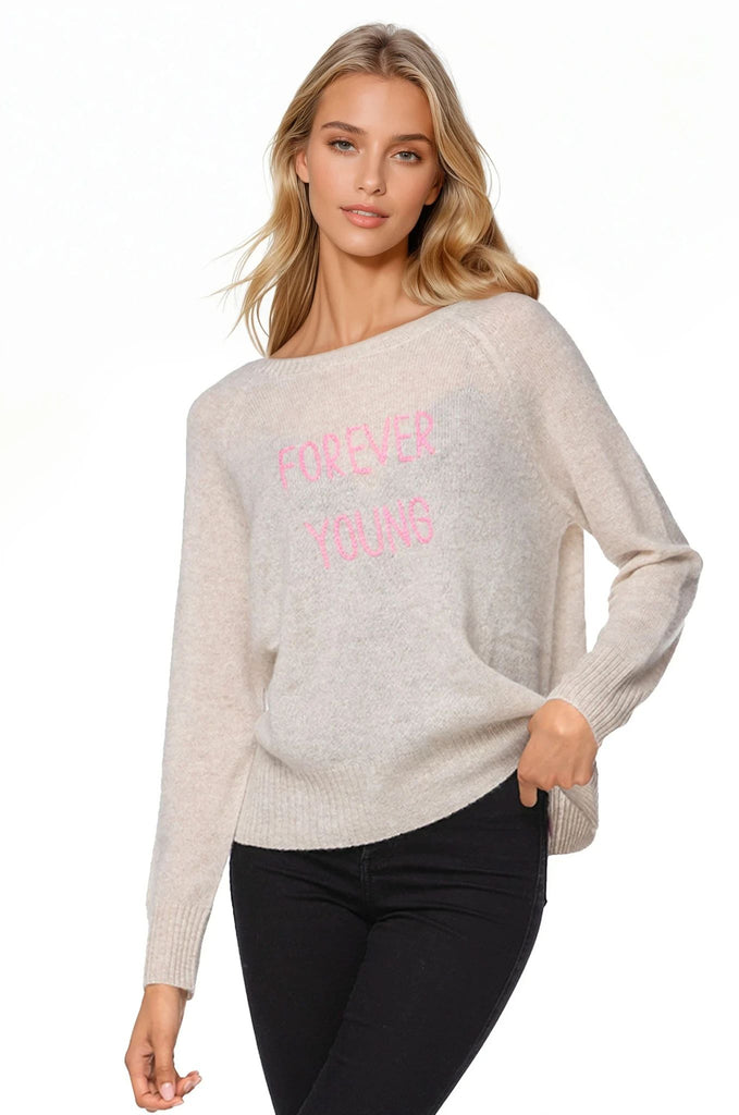 100% Cashmere Crewneck Sweater | Forever Young Embroidery