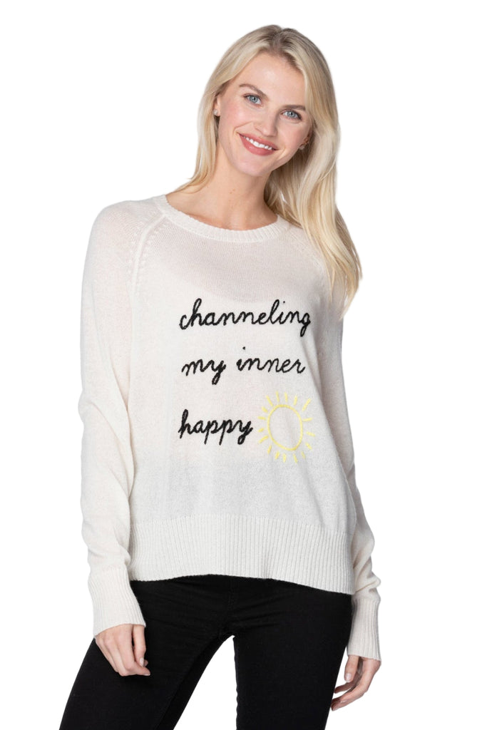 GS01EM-IM-_Hand Stitch Embroidery Cashmere Sweater Chaneling Happy Ivory with Black