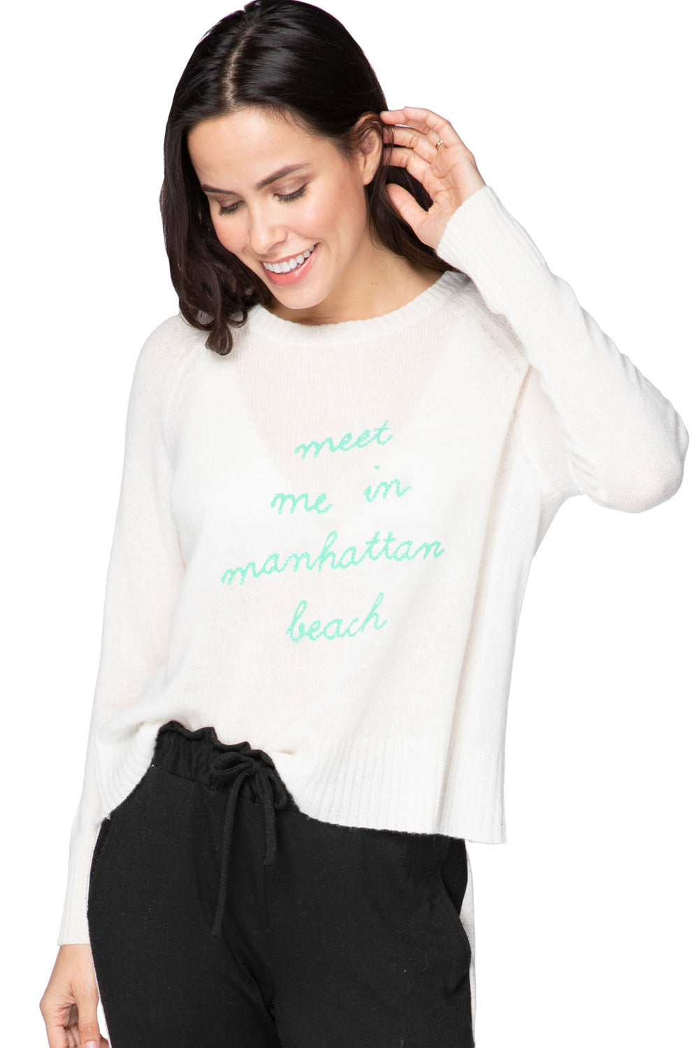 Places to Go | Cashmere Crewneck Sweater | Meet me in Manhattan Beach Embroidery