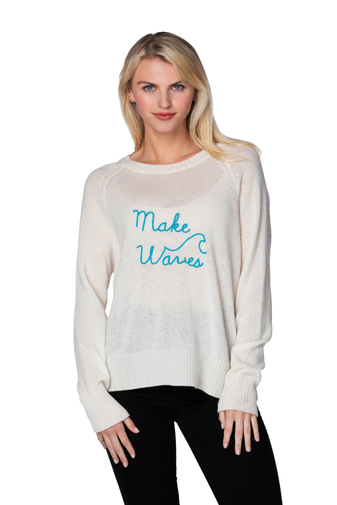 Places to Go Embroidery Cashmere Crewneck Sweater