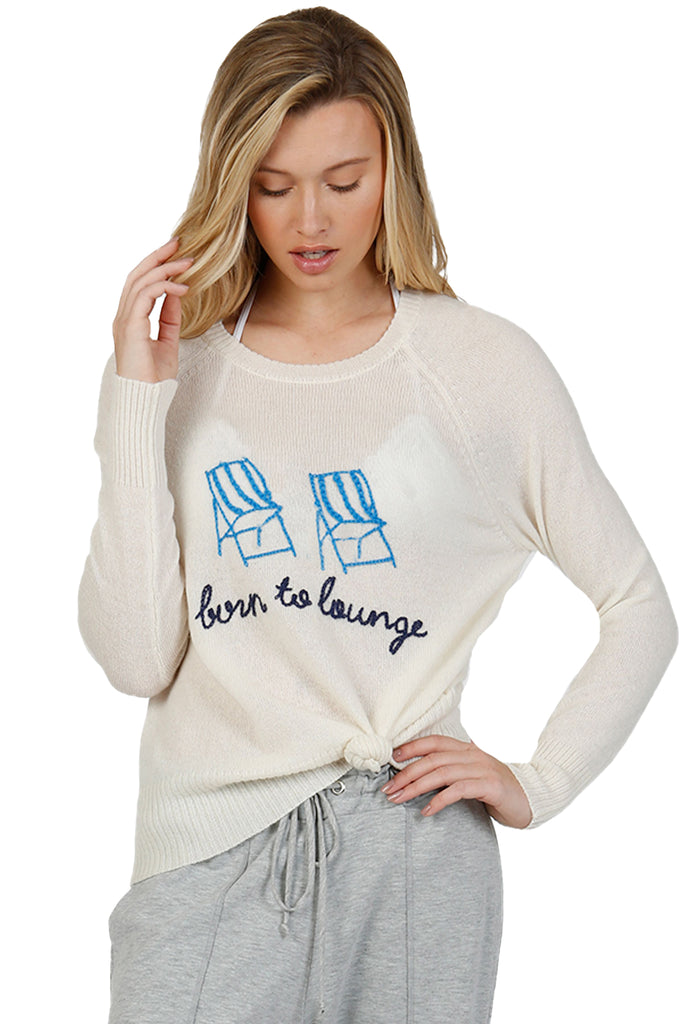 Life is Good Hand Stitch Embroidery Cashmere Crew | Born to Lounge