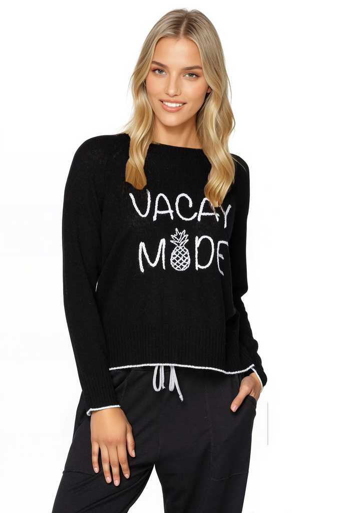 Places to Go | 100% Cashmere Crewneck | Vacay Mode Embroidery Stitch