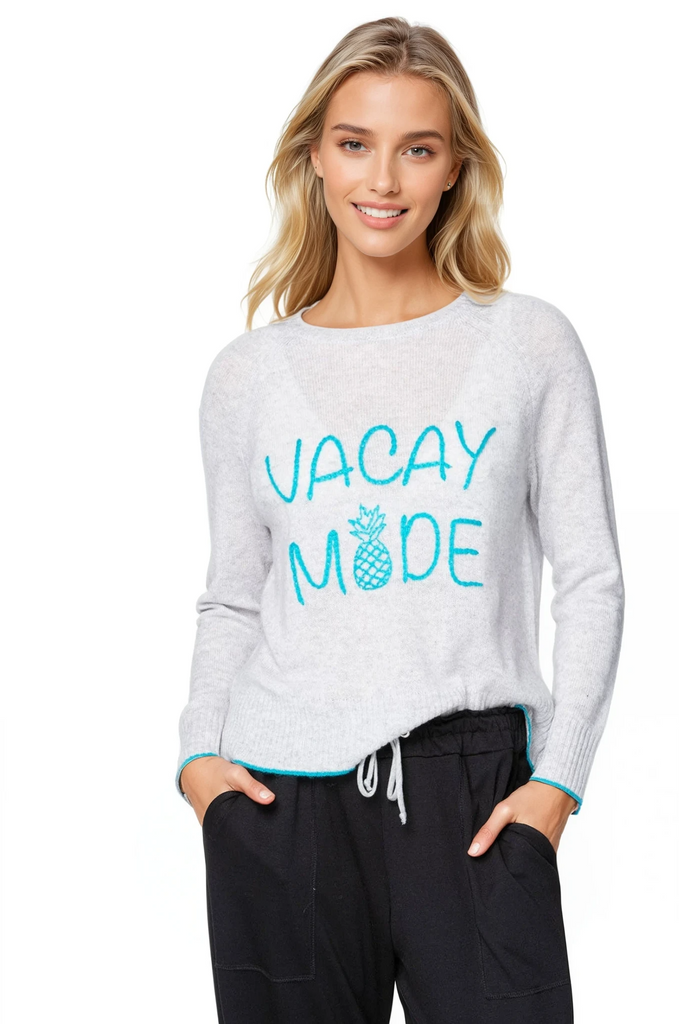 Places to Go | 100% Cashmere Crewneck | Vacay Mode Embroidery Stitch