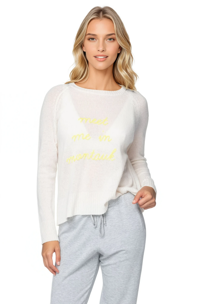 100% Cashmere Crewneck Sweater with Hand Stitch Embroidery | meet me in montauk