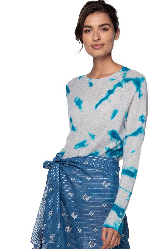 Beach House | Cashmere Off Shoulder | Blue Greens Tie Dye