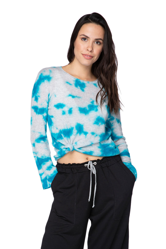 Sunrise Sunset Cashmere Crewneck Sweater | Ocean Greens Tie Dye Colors