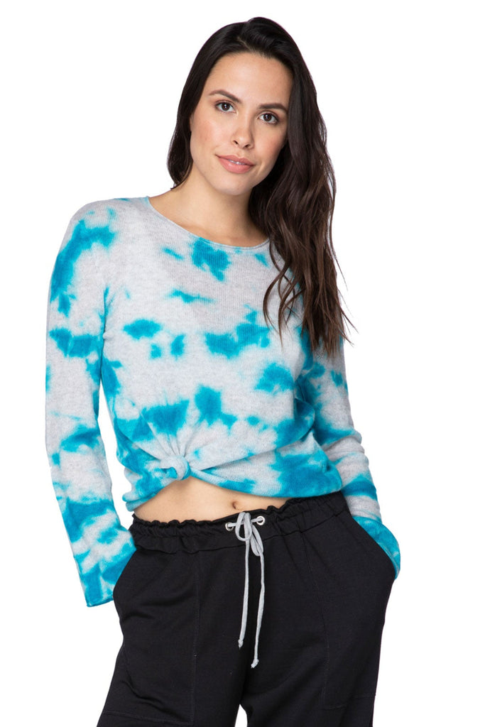 Sunrise Sunset Roll Edge Cashmere Crew | Tie Dye Blue Lt Grey