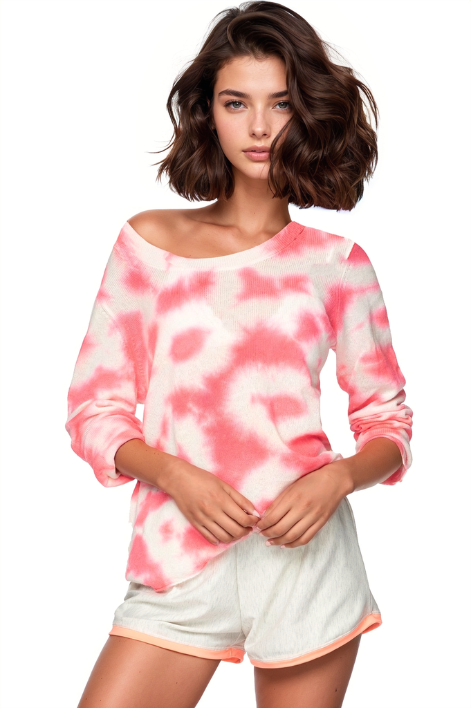 Beach House | Cashmere Off Shoulder |  Tie Dye Cashmere Pink Corals