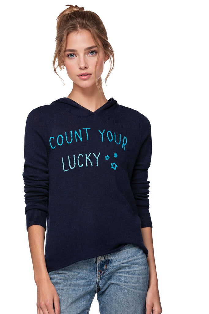 Bon Voyage | 100% Cashmere Hoodie |  Count Your Lucky Stars Embroidery