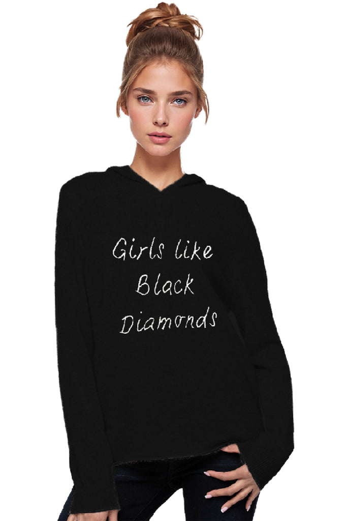 100% Cashmere Sweater Hoodie Black in Girls Like Black Diamonds