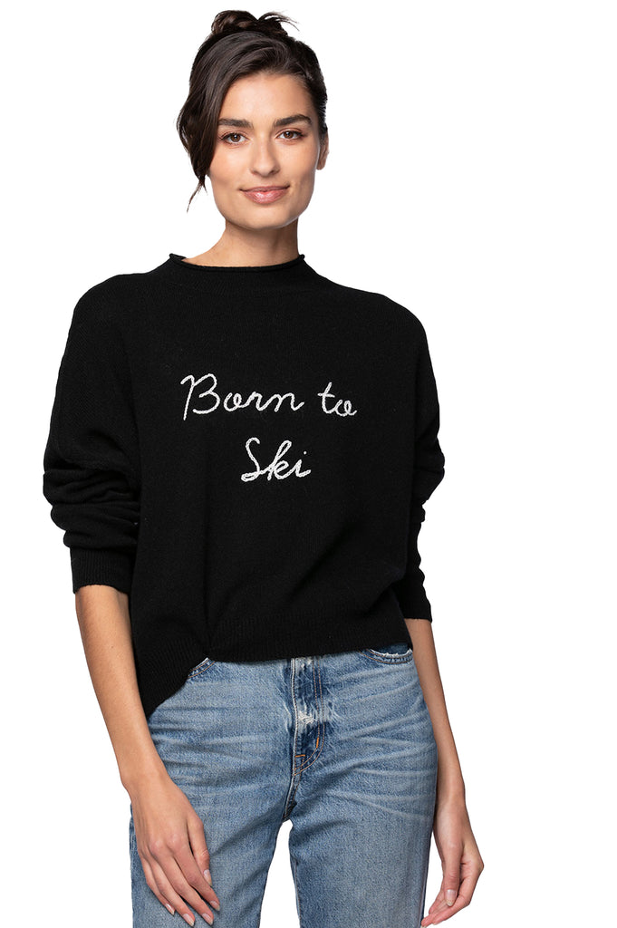 Funnel Neck Embroidery Cashmere Sweater |  Born to Ski
