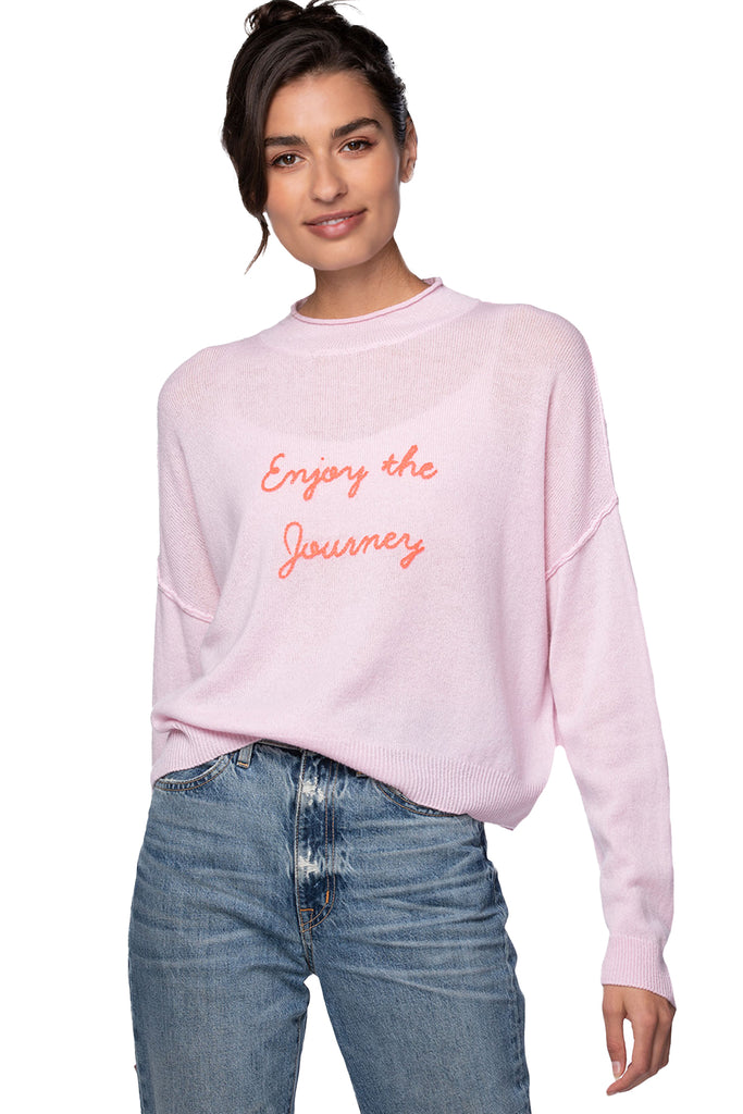 Funnel Neck Cashmere Sweater |  Enjoy the Journey Embroidery