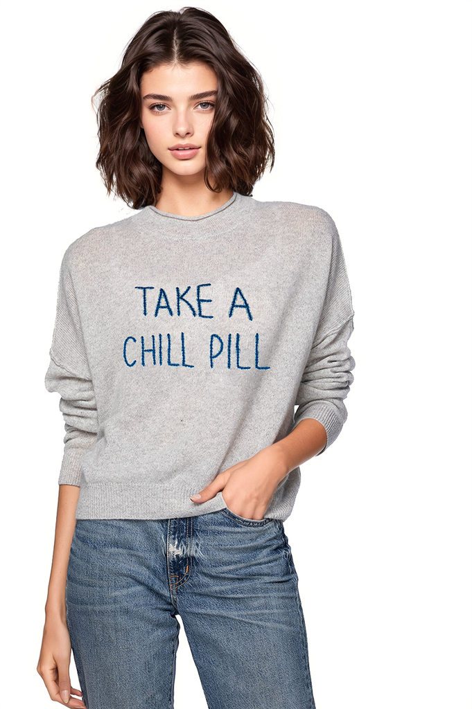 Funnel Neck Embroidery Cashmere Sweater |  Take a Chill Pill