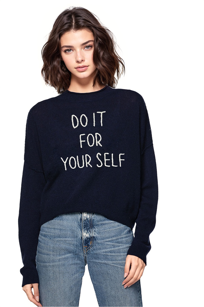 Funnel Neck Embroidery Cashmere Sweater |  Do It For Yourself