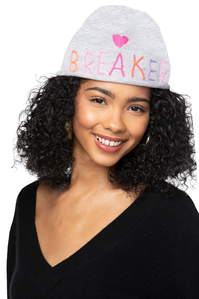 Bonfire Cashmere Beanie with Hand Stitch Embroidery | Heart Breaker