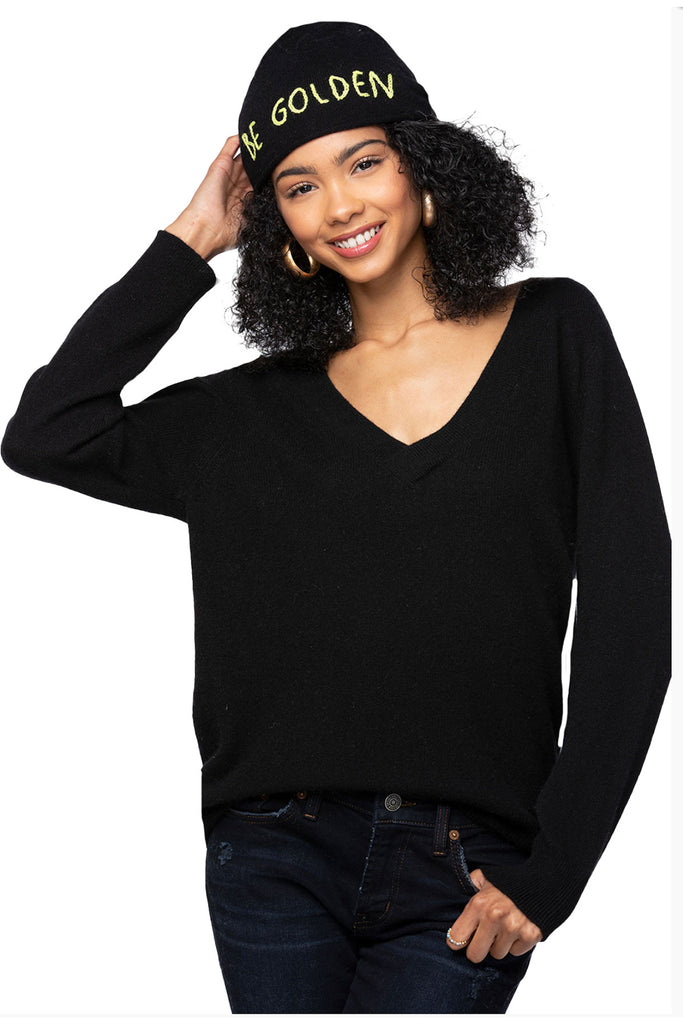 Bonfire Cashmere Beanie with Hand Stitch Embroidery