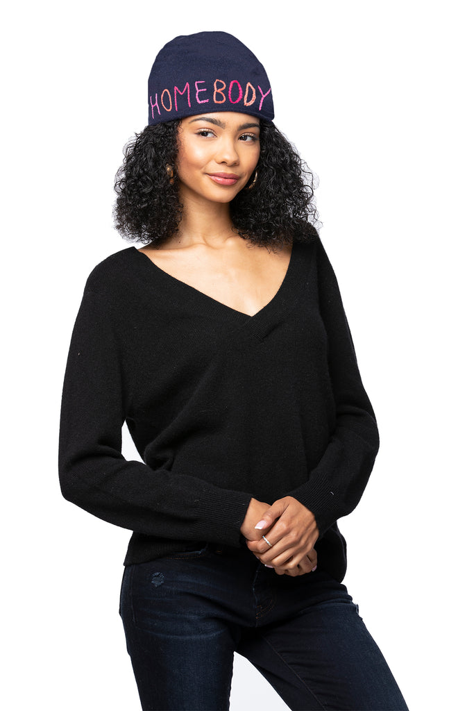 Bonfire Cashmere Beanie with Hand Stitch Embroidery | Homebody