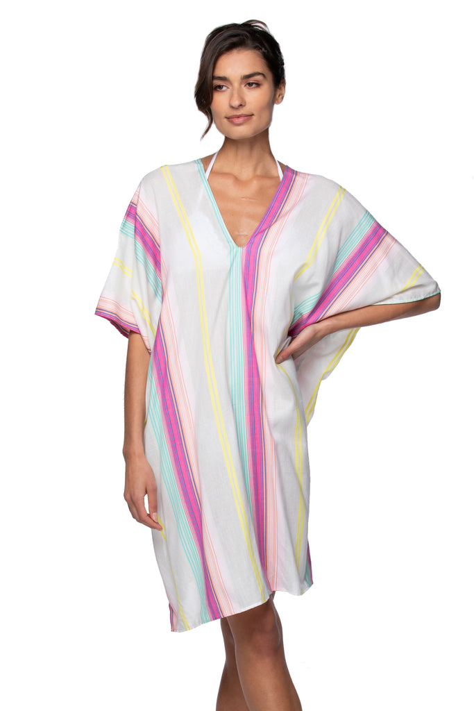 Tahiti Stripe Cotton Woven Coverup Kaftan