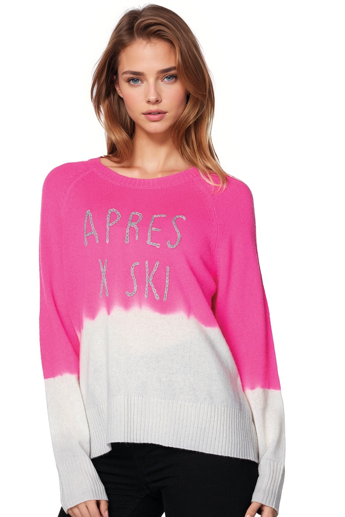 100% Cashmere Dip Dye Sweater _ Golden Sunl, Hand-Stitch Embroidery Apres Ski Embrodiery