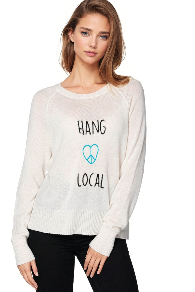 Life is Good | Cashmere Crewneck Sweater | Hang Local Embroidery
