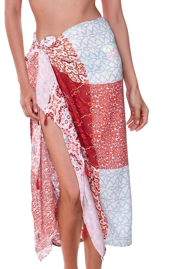 Marisa Patchwork Print Sheer Sarong Coverup