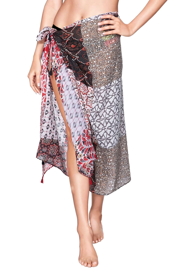 Marisa Patchwork Print Sheer Sarong Coverup