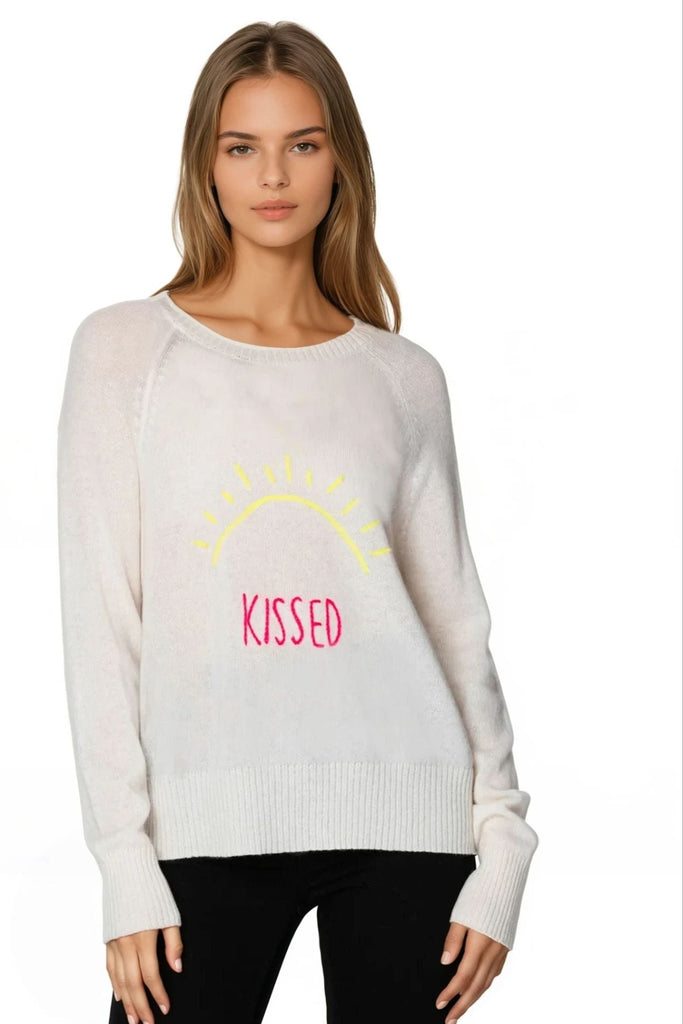 Life is Good Hand Stitch Embroidery Cashmere Crew | Sun Kissed