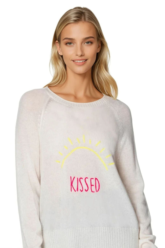 Life is Good Hand Stitch Embroidery Cashmere Crew | Sun Kissed