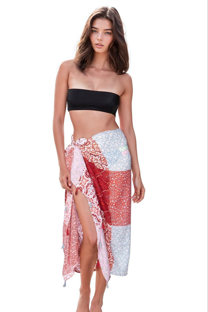 Marisa Patchwork Print Sheer Sarong Coverup