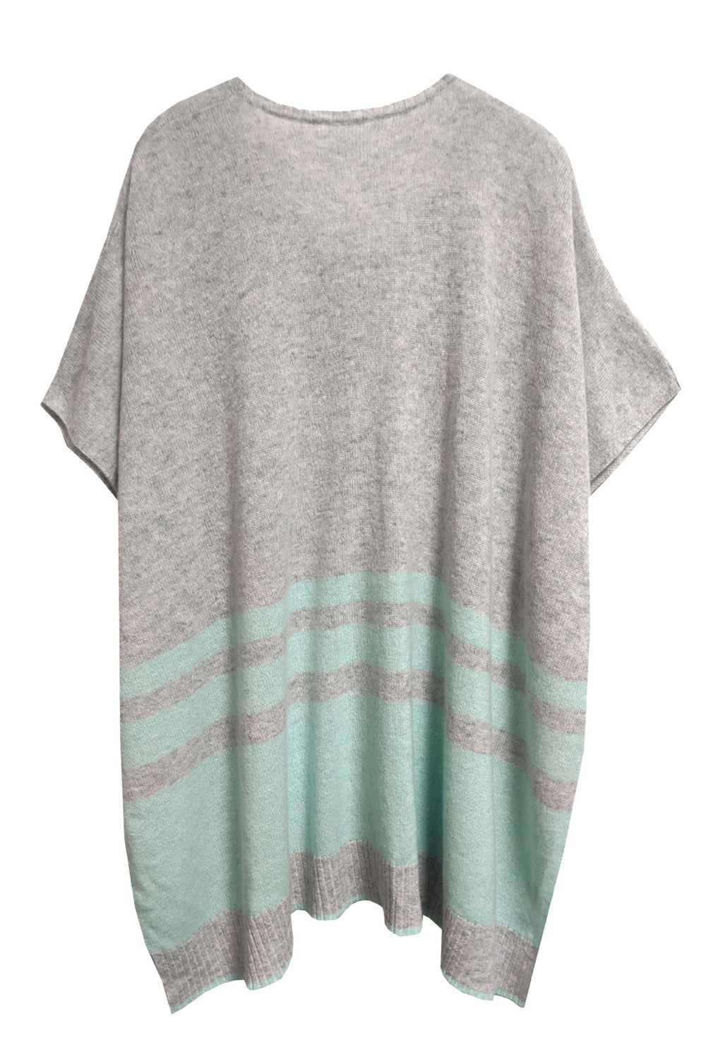 Hampton Stripe | Cashmere Pullover Poncho | Grey-Turquoise