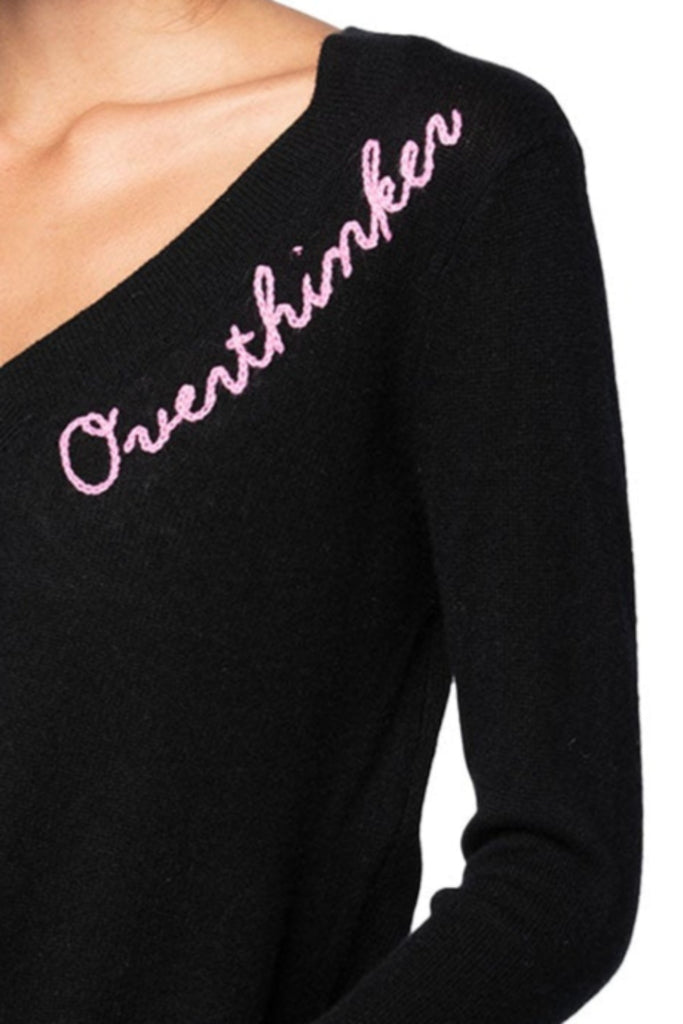 GS17EM-Overthinker Hand Stitch embroidery-VNECK-CASHMERE-SWEATER-EMBROIDERY-BlushBlack