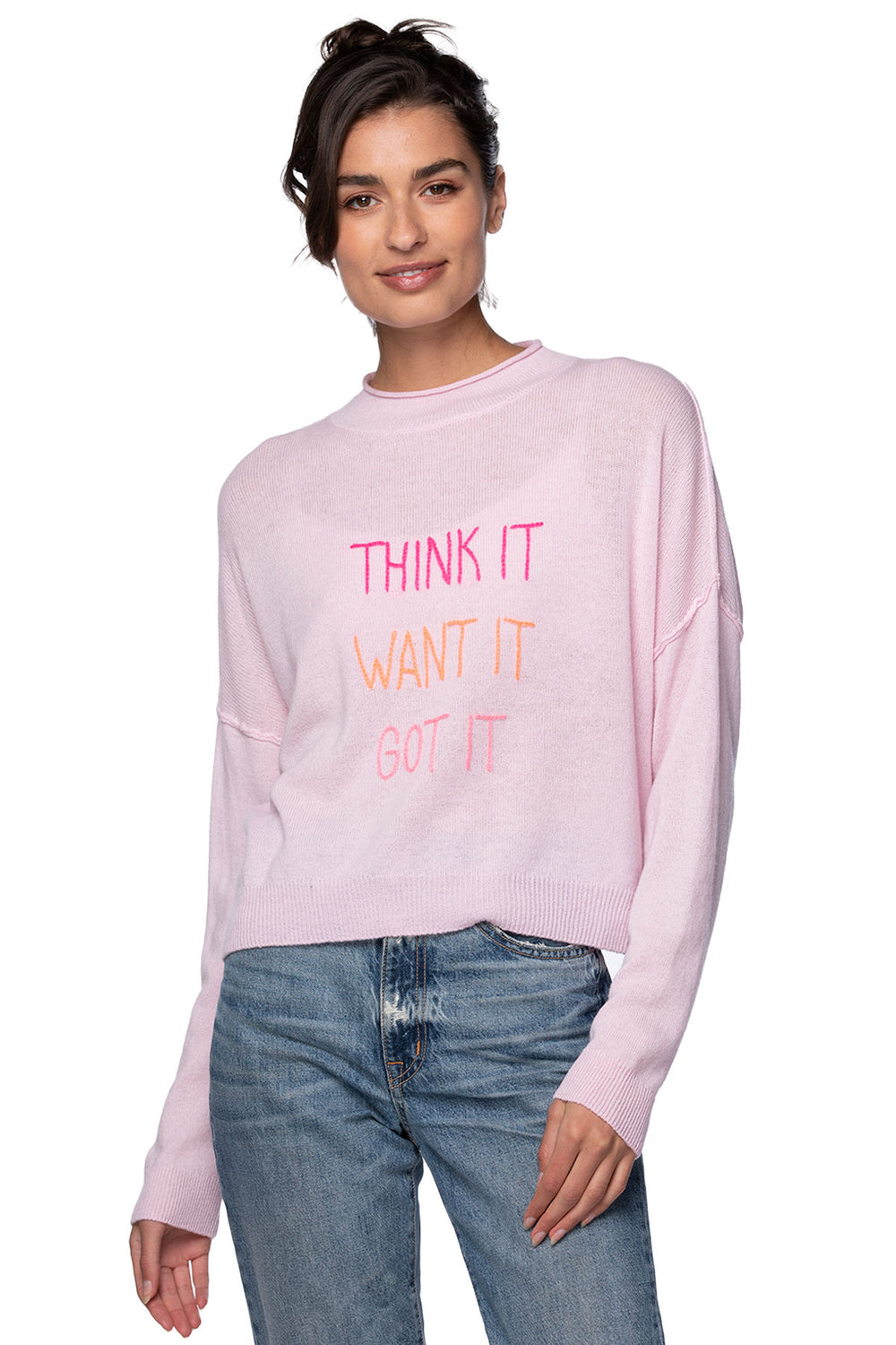 Funnel Neck Embroidery Cashmere Sweater |  Think it -Want it - Got it - goldensunbrand